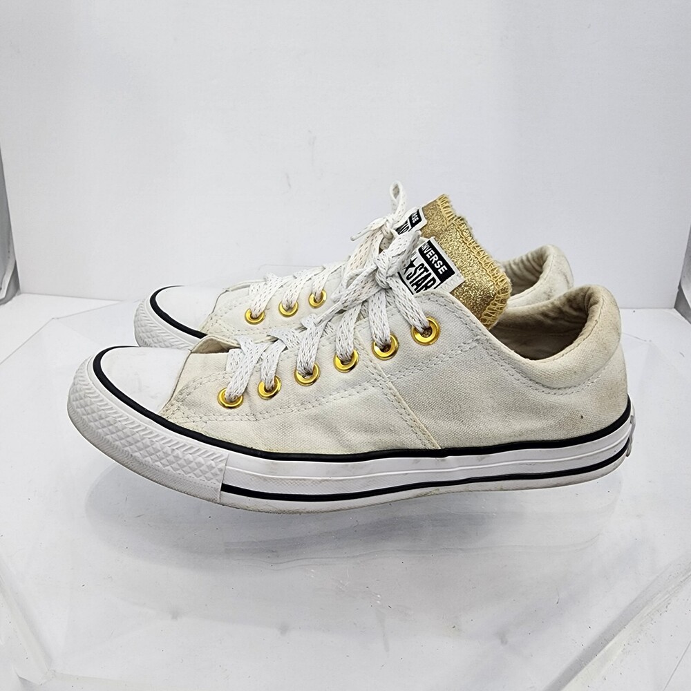 Converse Women 8 Chuck Taylor All Star Madison Low Sneakers 562495F White/Gold